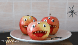 Merienda y golosina de fiesta de Halloween - Monstruos de manzana