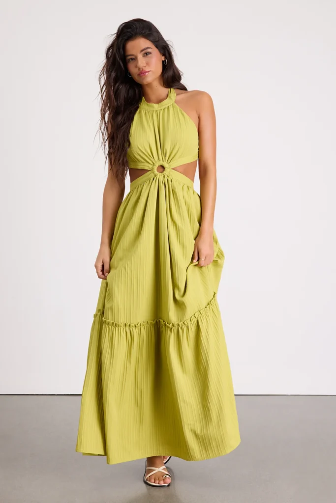 Island Vacay Chartreuse Tie-Back Maxi Dress How to Dress for Outdoor Events this Spring
