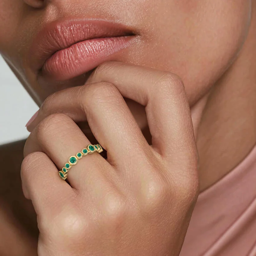 Portofino Bezel Lab Emerald Ring in 14K Yellow Gold Valentine's Day Jewelry Gift Guide