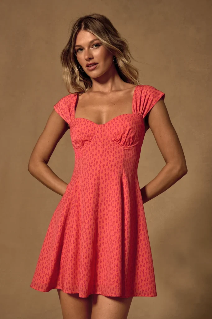 Filicia Coral Ditsy Floral Cap Sleeve Mini Dress