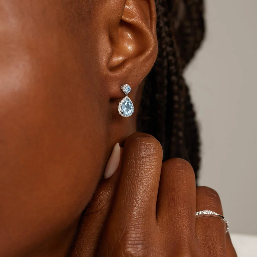 Florence Aquamarine and Diamond Earrings in 18K White Gold what to wear to a summer wedding 