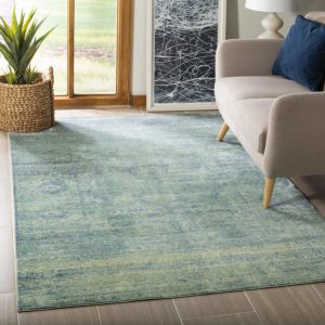 Tropical Touch - Vintage Watercolor Overdyed Green and Multi Distressed Area Rug