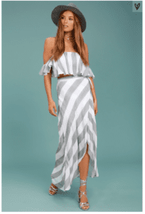 Golden Sunset Grey And White Striped Wrap Maxi Skirt