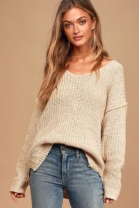 Winter Wardrobe - Caring Kisses Beige V-Neck Knit Confetti Sweater