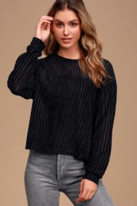Winter Wardrobe - Weekend Ready Black Chenille Striped Sweater Top