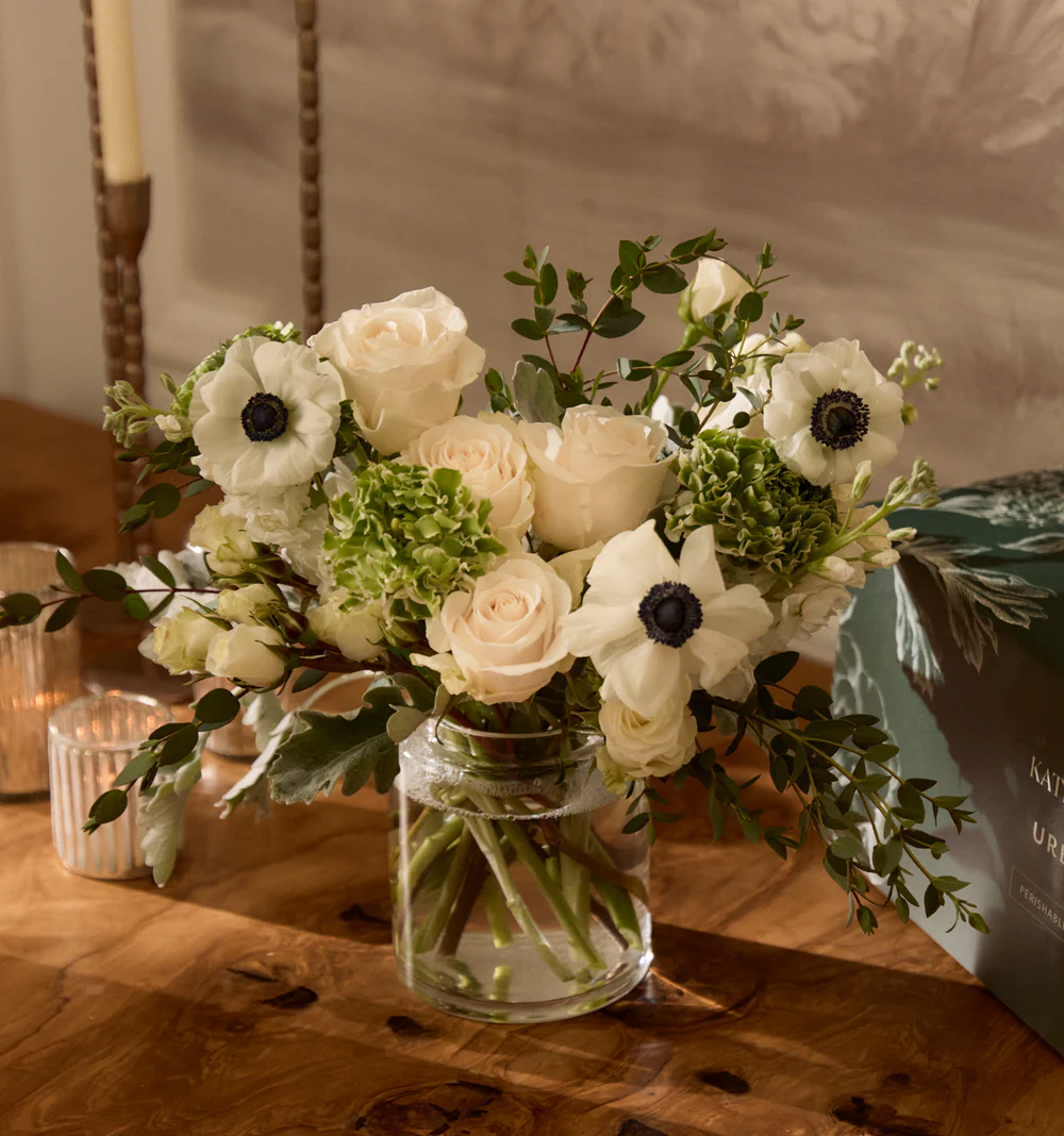 Elegant floral Best Valentine's Day Bouquets arrangement in glass vase