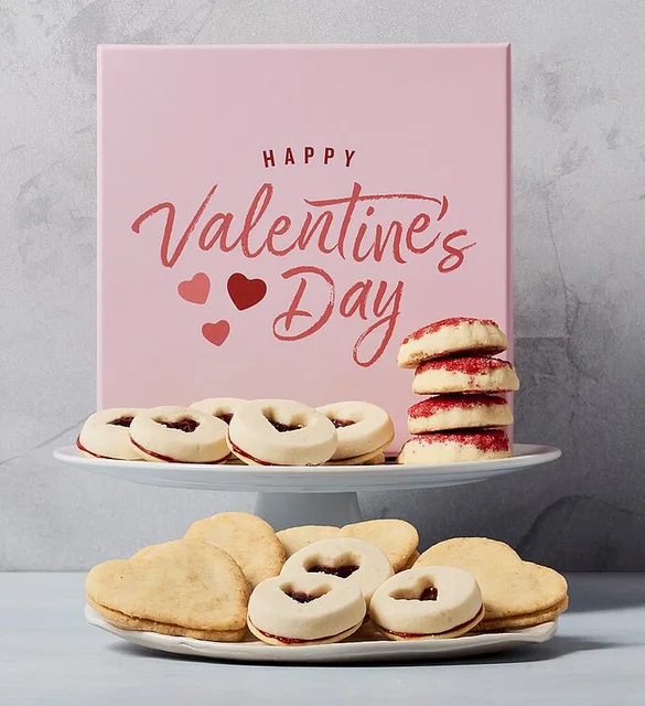Valentine's Day cookies on display valentine's day gift boxes