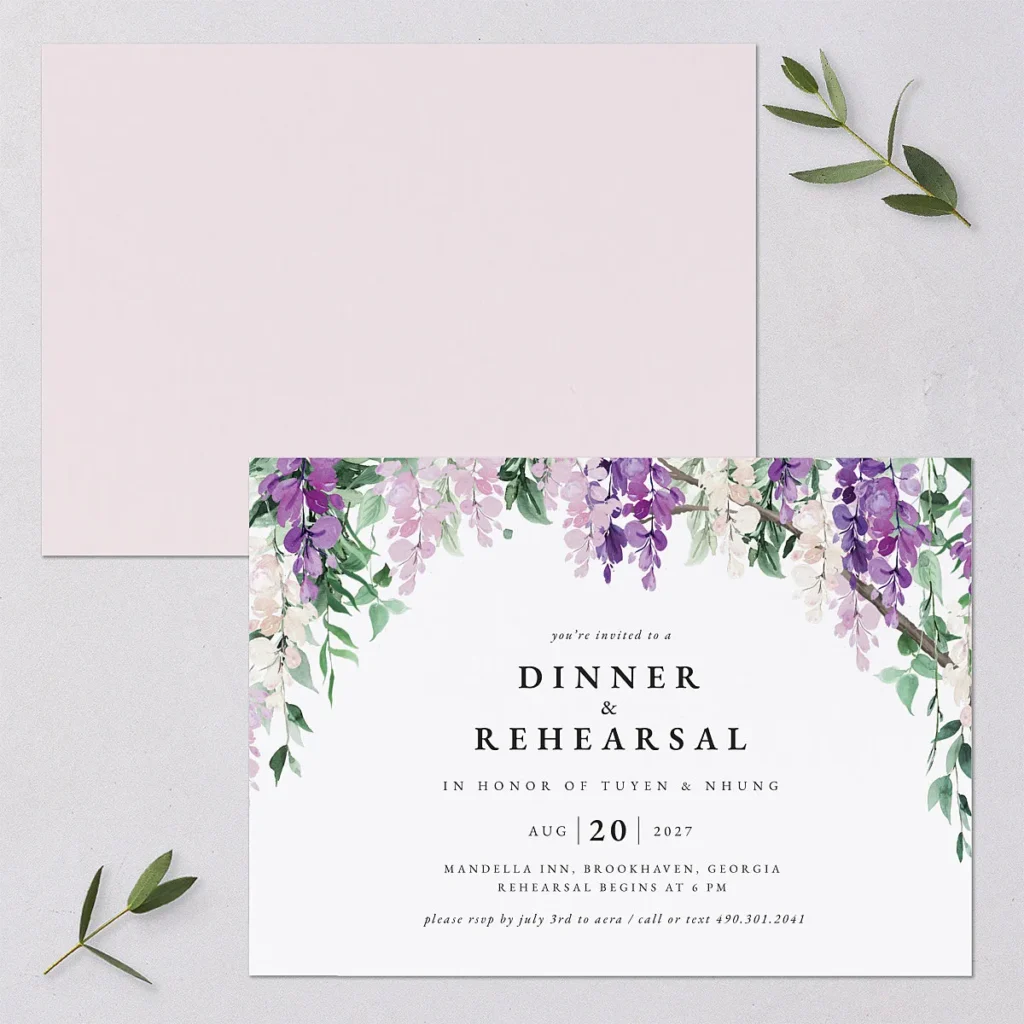 w\Sparkling Wisteria Rehearsal Dinner Invitations wedding stationary ideas