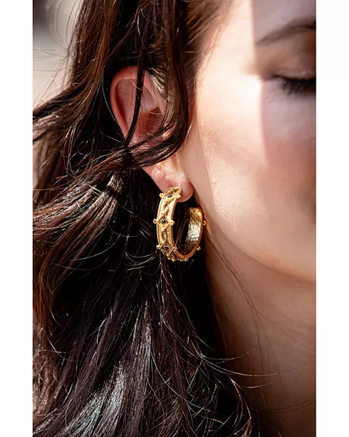 Victoria Labradorite Hoop Earrings in 18K Gold Plated