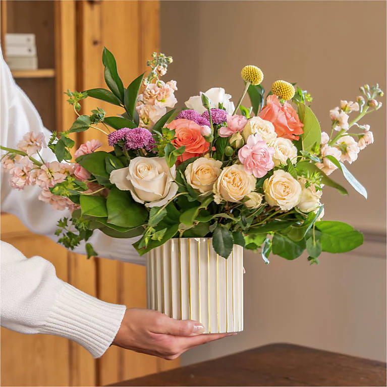 French Market Bouquet with Ivory Vase arrangements for mother's day 