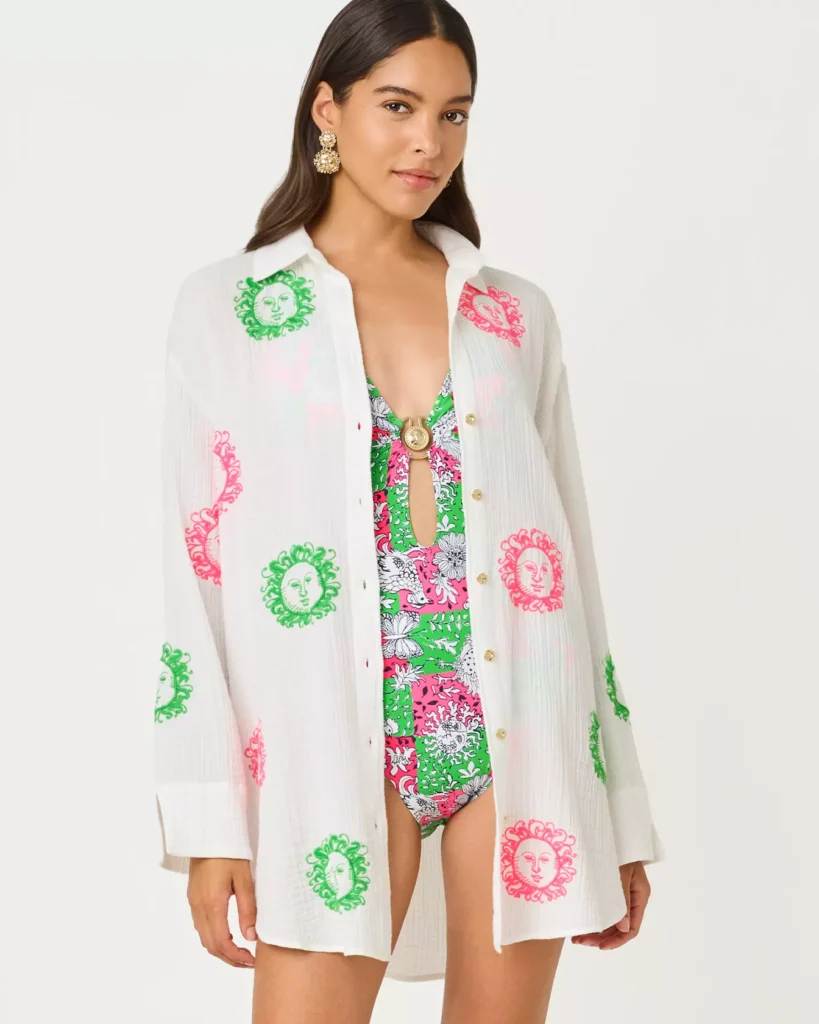Colorful cover-up over swimsuit model cruise packing list first time