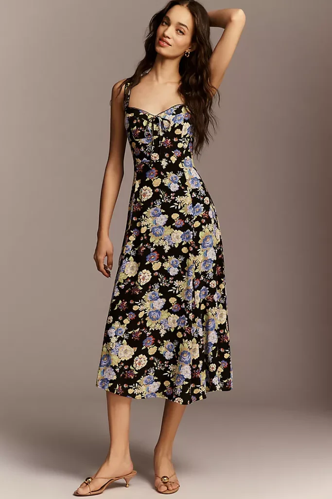 Maeve Sweetheart Printed Midi Dress wedding guest dresses under 150