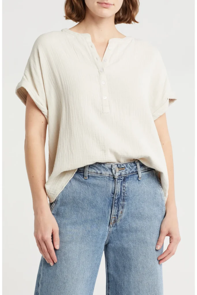 Cotton Gauze Henley Top what to wear in 90 degree weather
