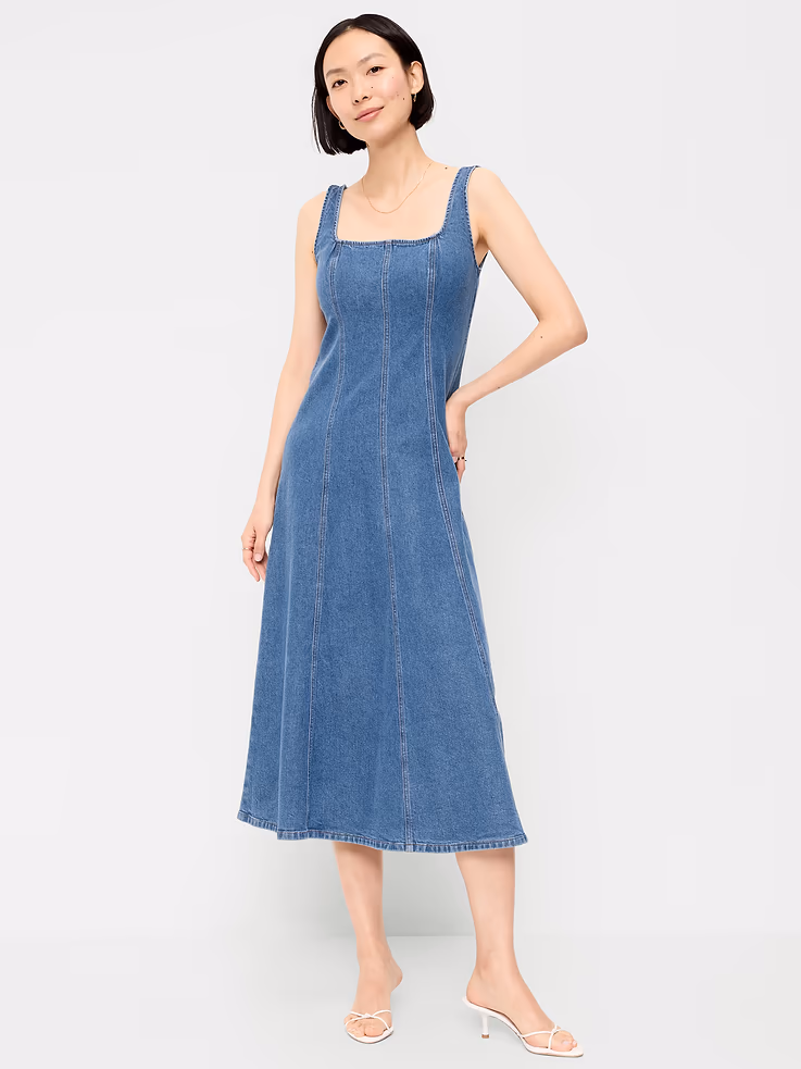 Fit & Flare Sleeveless Denim Midi Dress 4th of july outfits for women