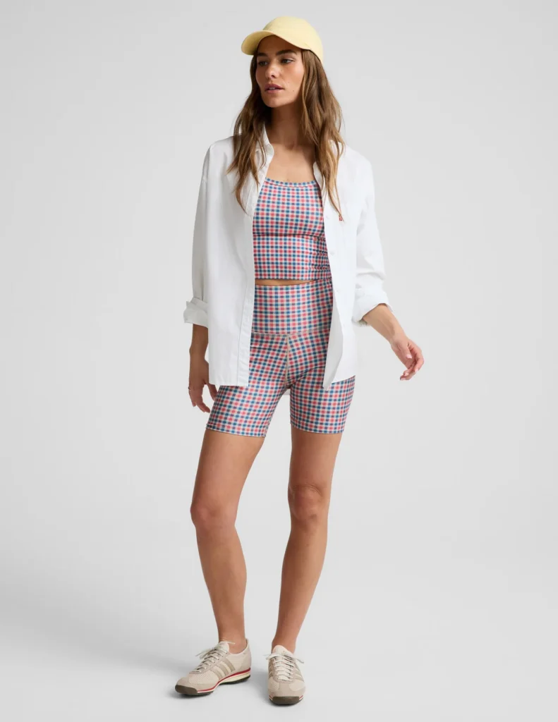Sunwashed Gingham SoftMark Slim Racerback High Cropped Tank Trendy 4th of July Outfits