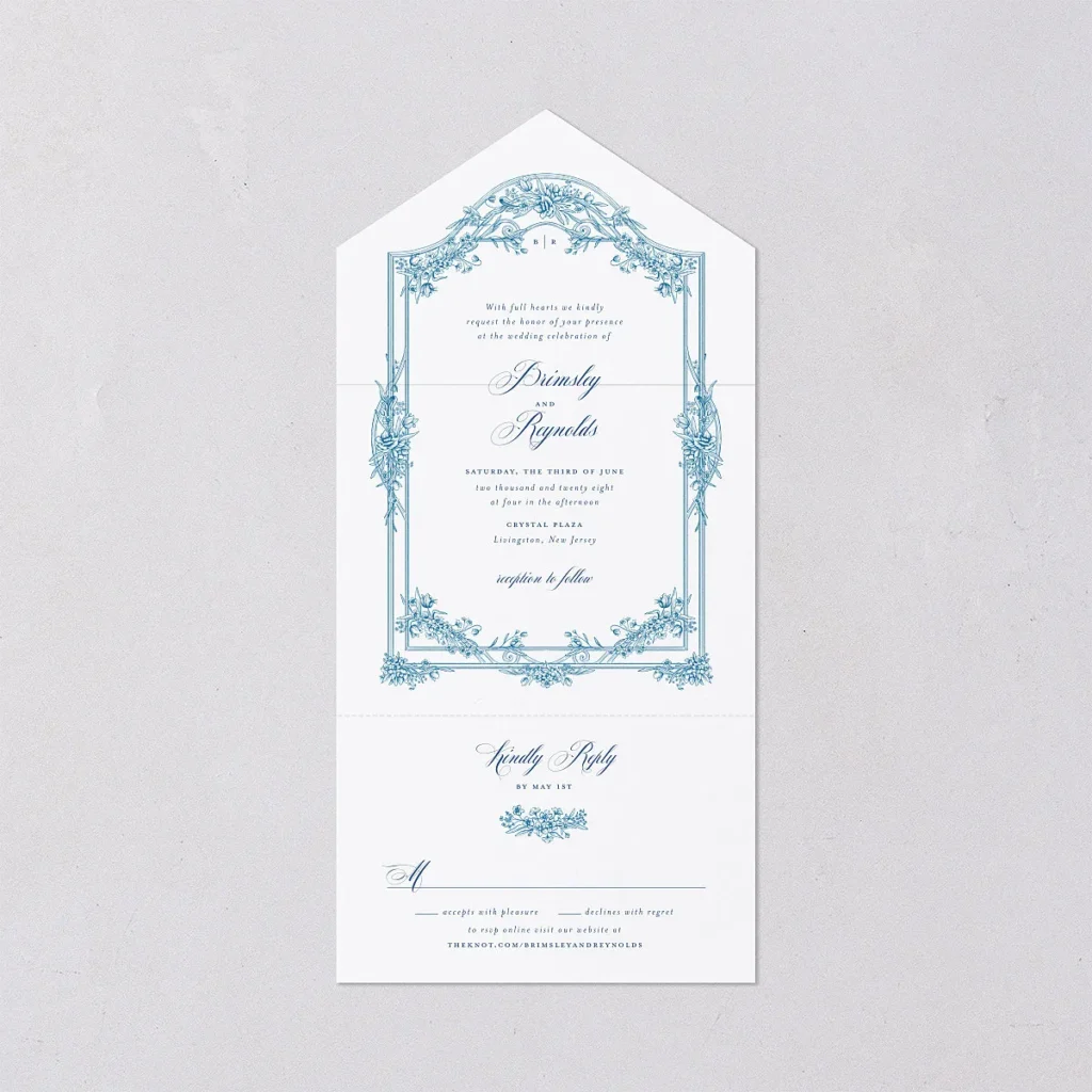 Elegant Antique Toile Frame All-in-One Wedding Invitations by Bridgerton Budget Friendly Wedding Paper Products