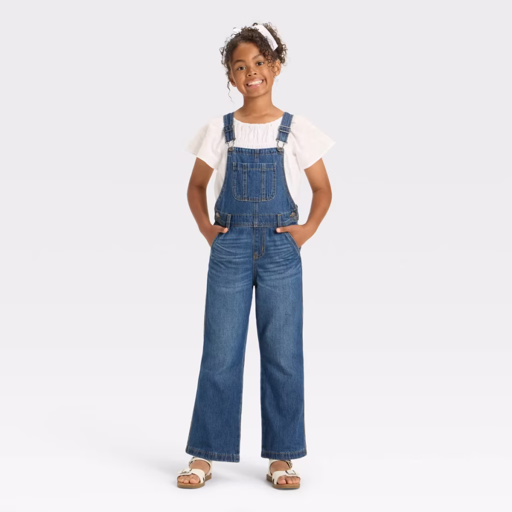 Girls' Wide Leg Baggy Denim Overalls back to school outfits for girls