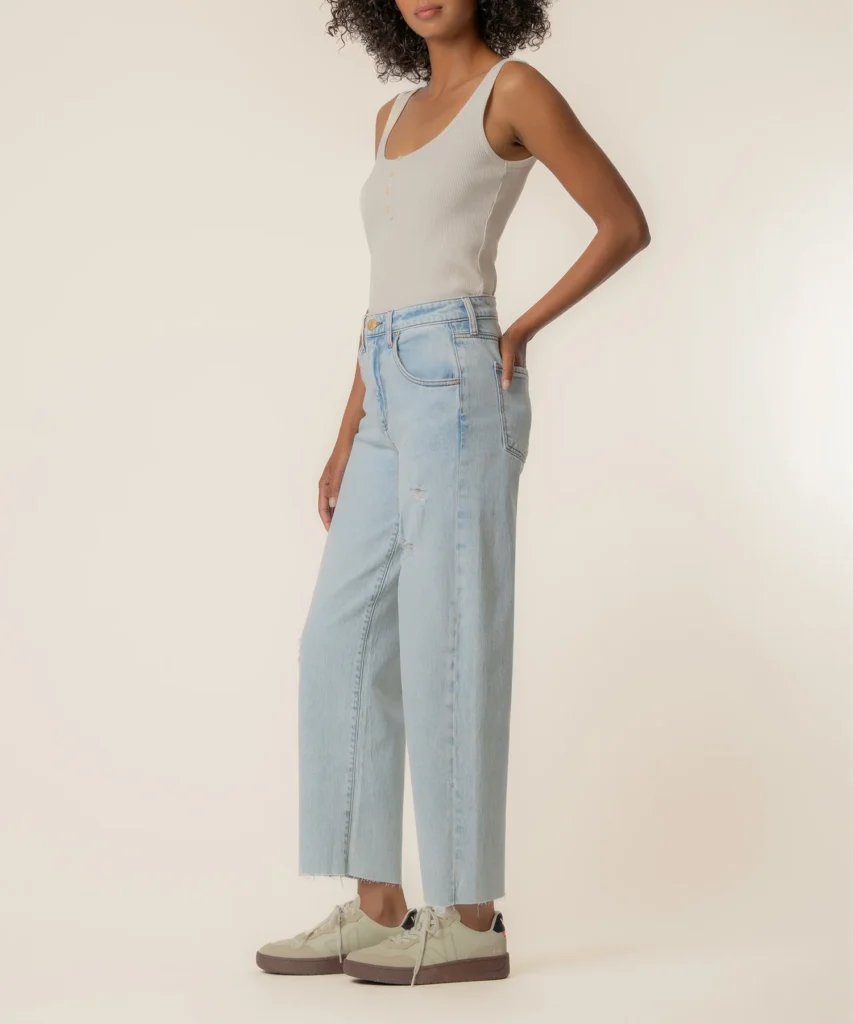 Gwen High Rise Wide Leg in Care Wash first day of school outfit ideas for moms