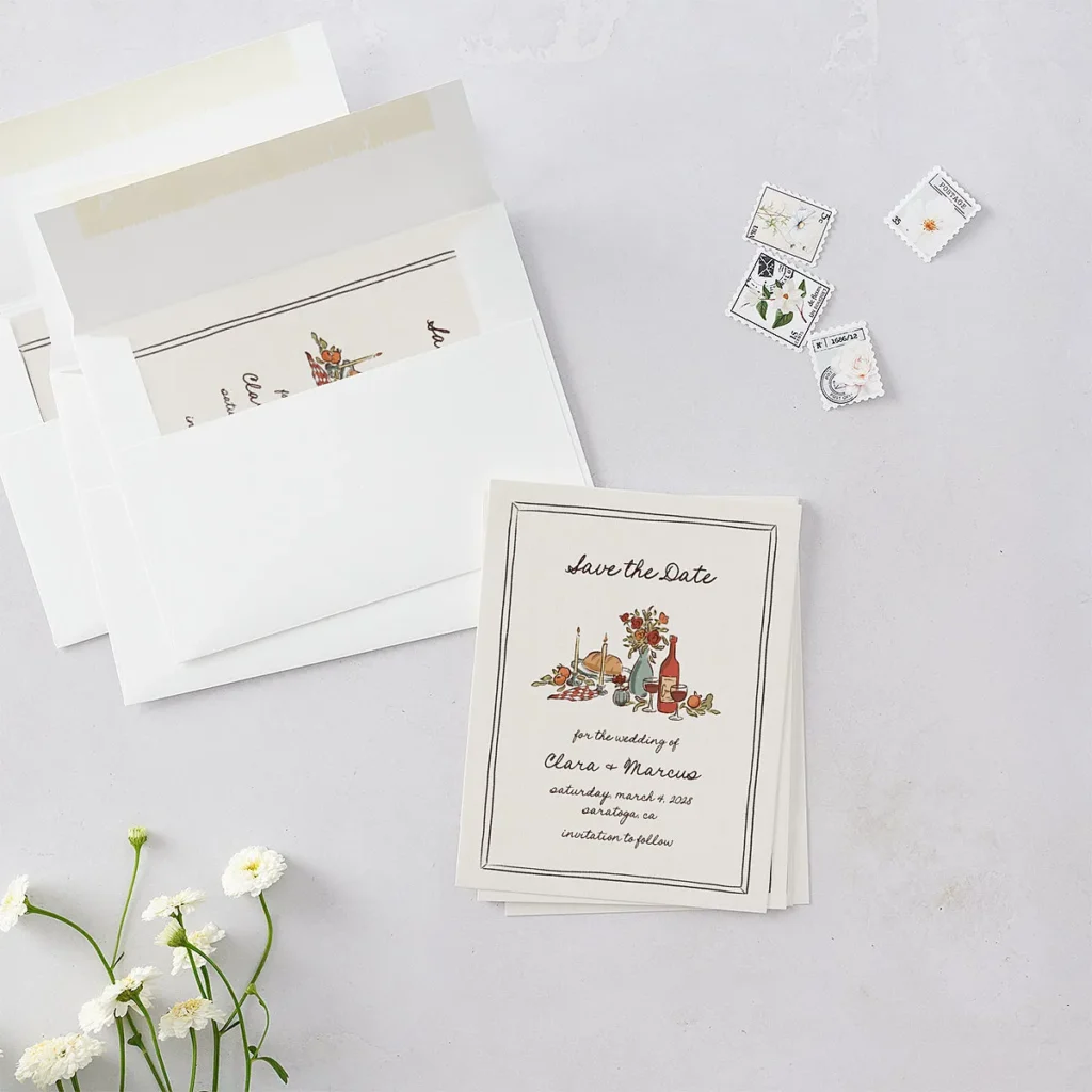 Hand Drawn Tablescape Save the Date Petite Cards