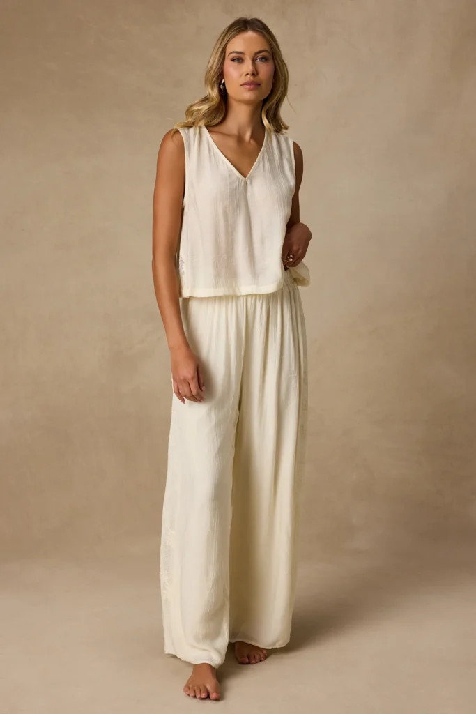 June Cream Crochet Lace Wide-Leg Pants back to school outfits for teen girls
