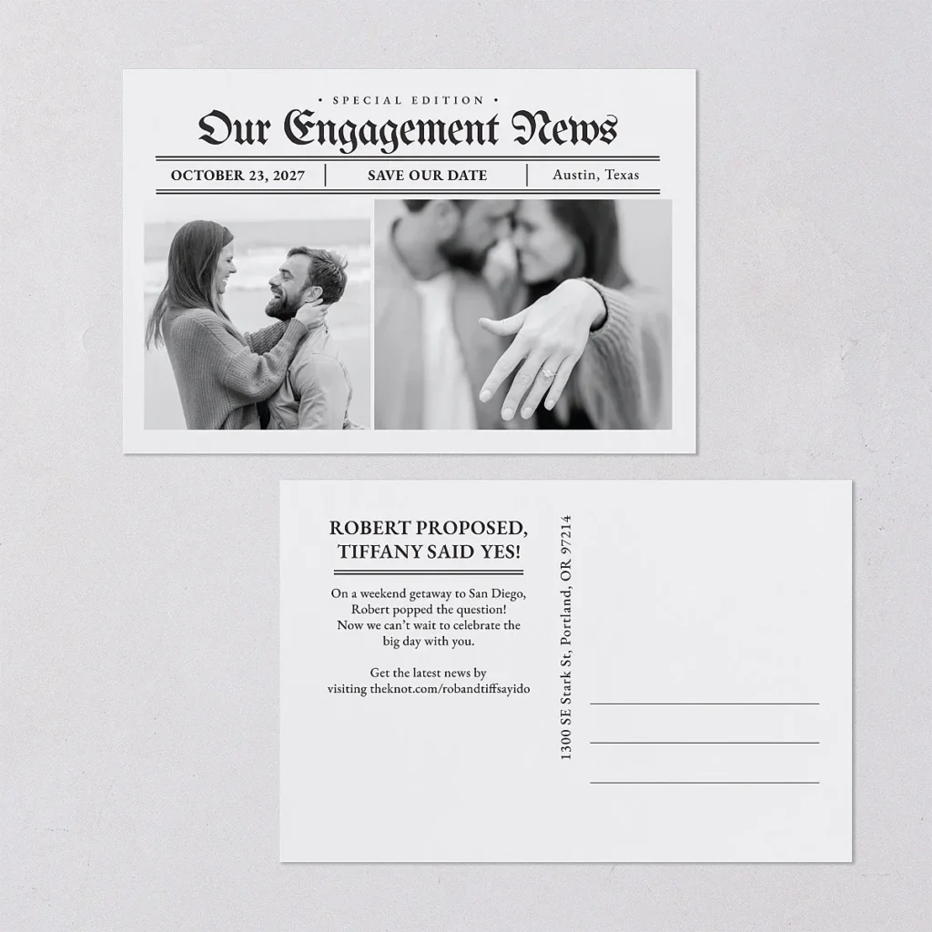 Newspaper Save the Date Postcards Budget Friendly Wedding Paper Products