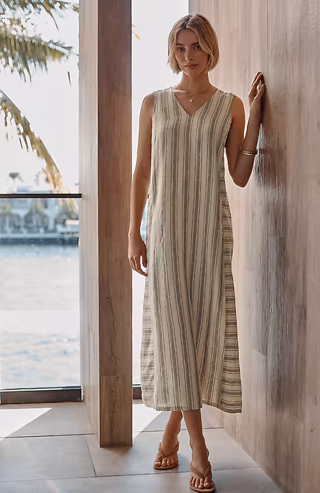 Pure Jill Linen Striped Maxi Dress clean girl summer outfits