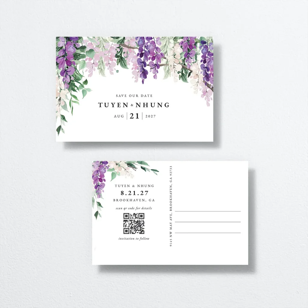 Sparkling Wisteria Save the Date Postcards Budget Friendly Wedding Paper Products