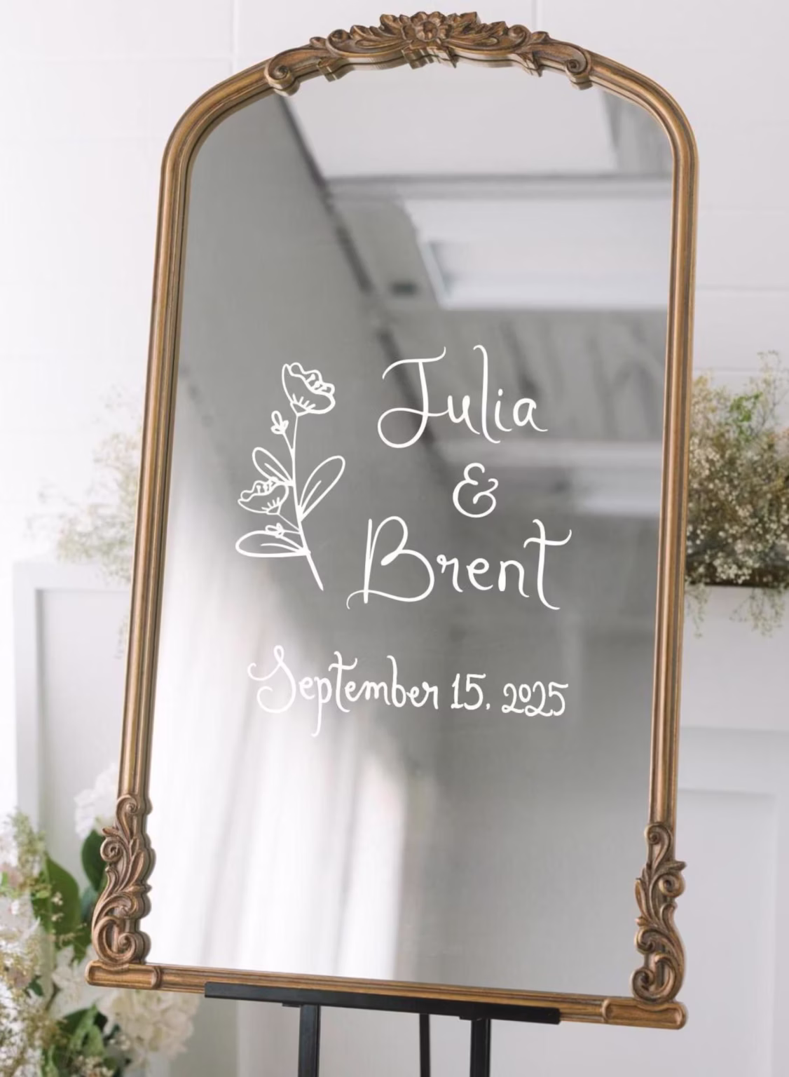 Whimsical Wedding Mirror Decal: DIY Custom Vinyl Sign minimalist wedding decor ideas