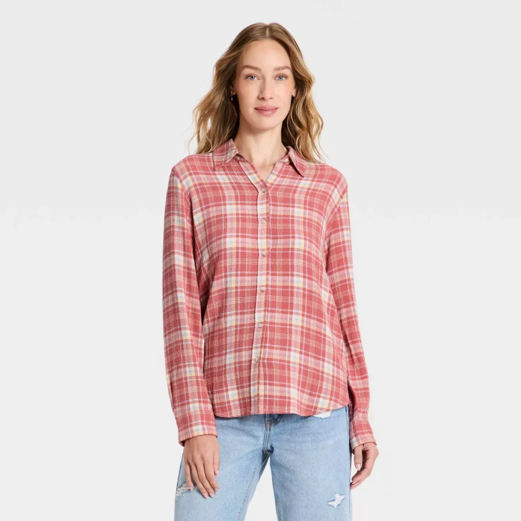 Women's Long Sleeve Collar Button-Down Shirt back to school outfits for teen girls
