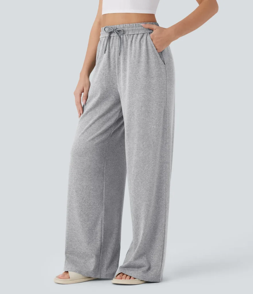 High Waisted Drawstring Pocket Wide Leg Baggy Casual Pants athleisure fashion trends for women