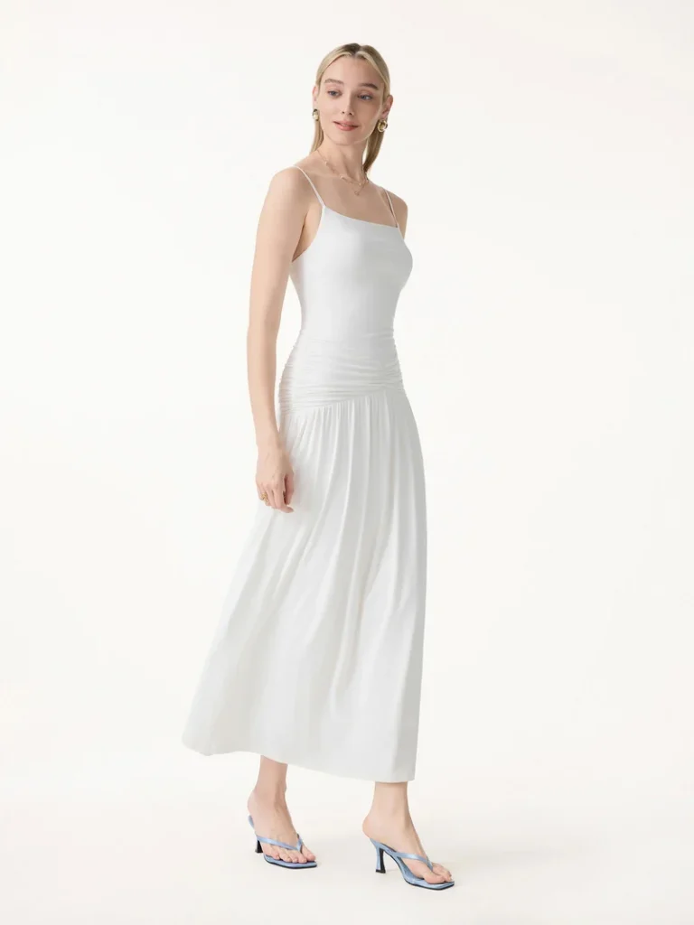 Not-See-Thru Spaghetti Gathered Maxi Bra Dress what to wear to a labor day weekend party