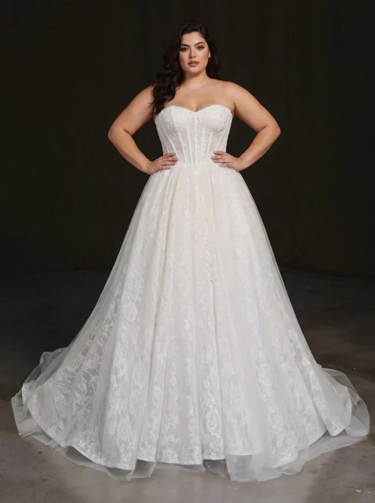 wedding dress trends 2026 Pearl Hand Beaded Strapless Ball Gown