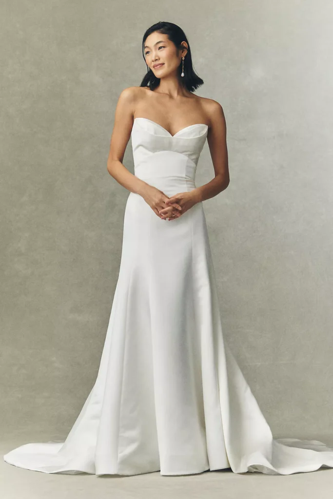 Watters Lucette Strapless Satin Wedding Gown wedding dress trends 2026
