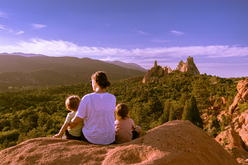family traveling at the park hiking family weekend getaway ideas