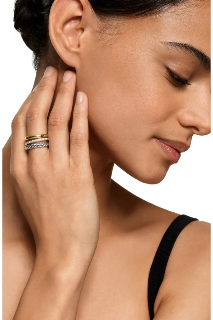 DY Mercer® Three Row Ring in Sterling Silver with 18K Yellow Gold & Diamonds how to pick signature jewelry