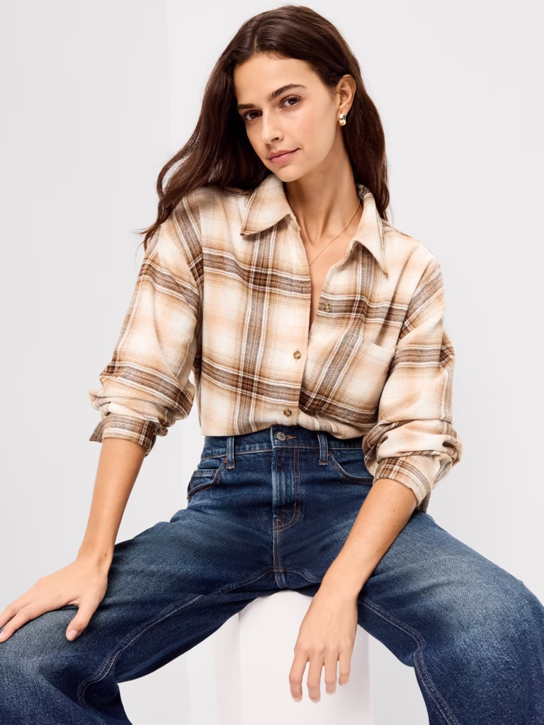 Oversized Button-Down Boyfriend Flannel Shirt pumpkin patch outfits