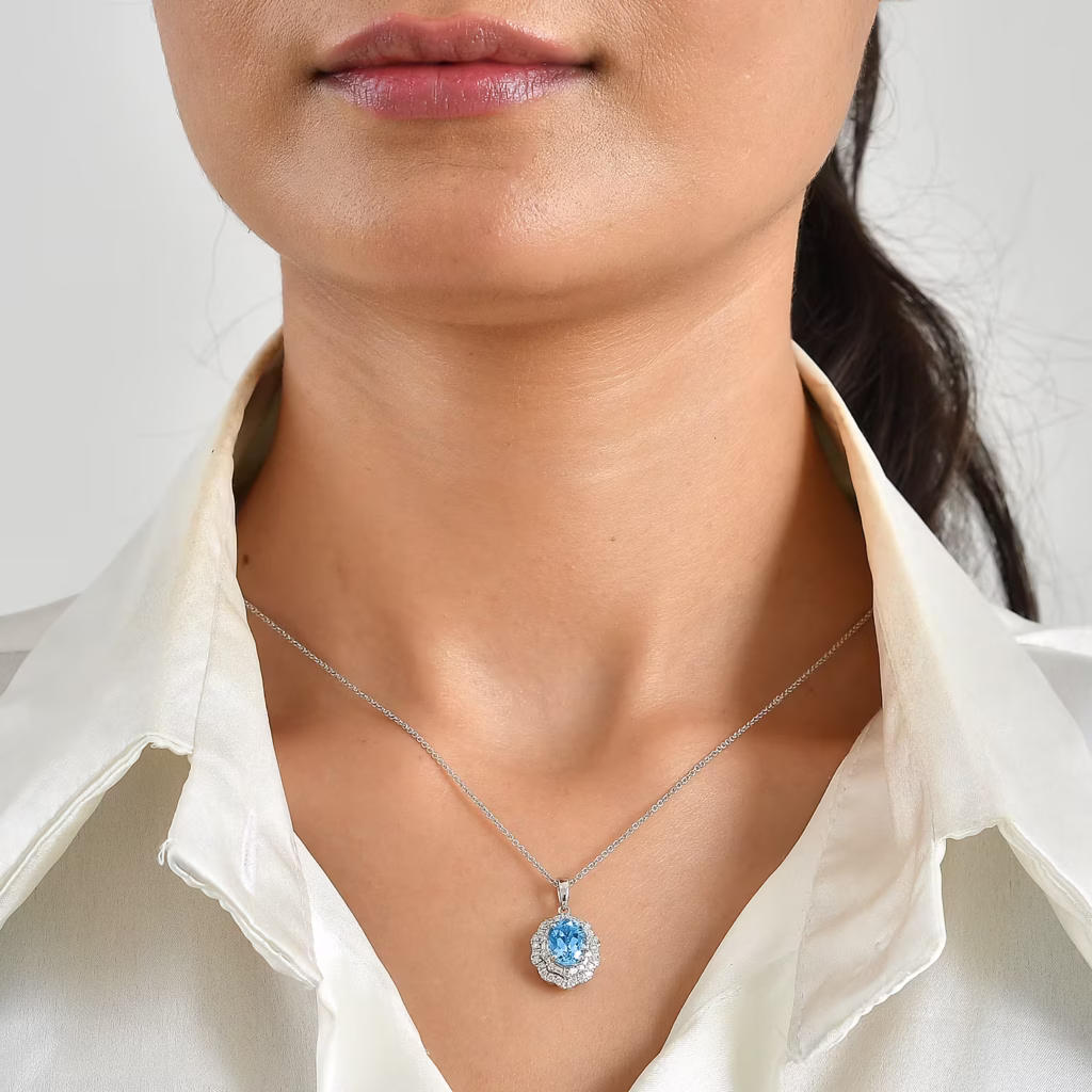 Santa Maria Aquamarine and Diamond I2 2.30 ctw Pendant Necklace in 10K White Gold how to pick signature jewelry