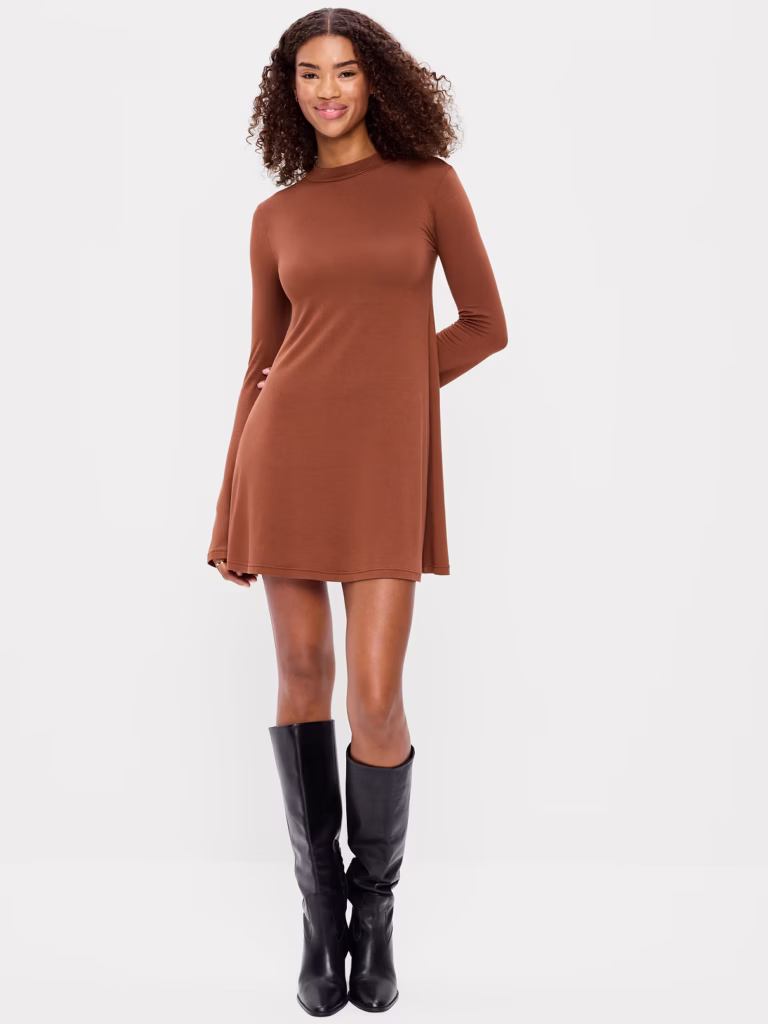 High-Neck Jersey Mini Swing Dress fall outfits for moms