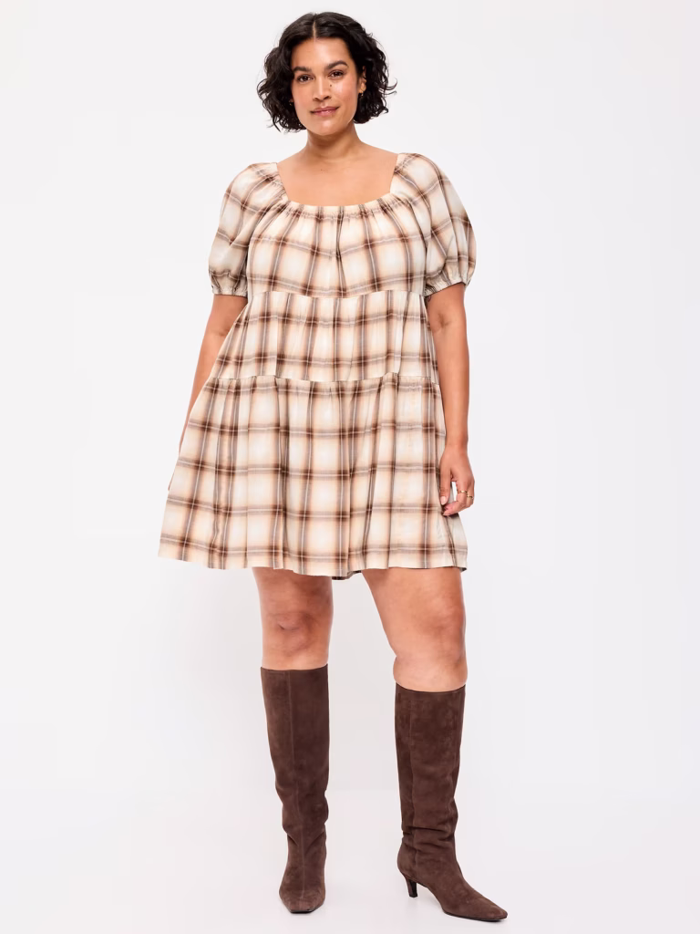Puff-Sleeve Smocked Mini Swing Dress Puff-Sleeve Smocked Mini Swing Dress
