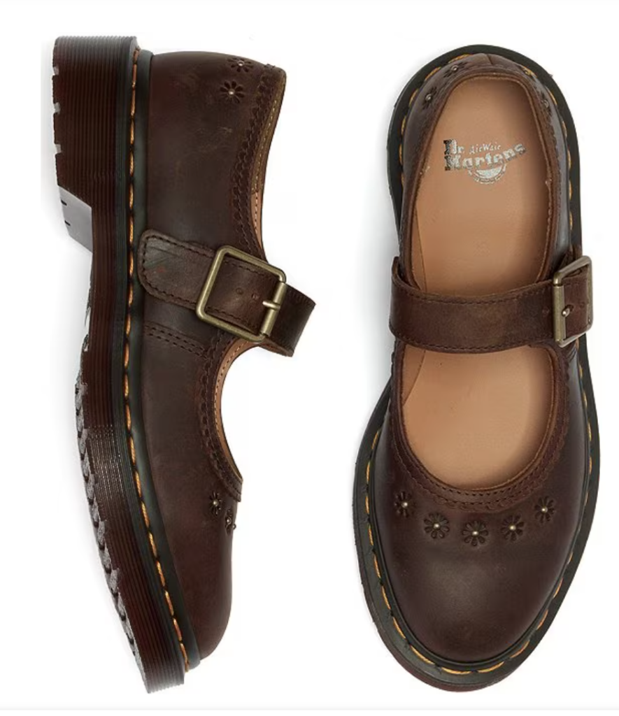 Dr. MartensWomen's Crazy Horse Leather Flower Studded Mary Janes cottagecore shoes