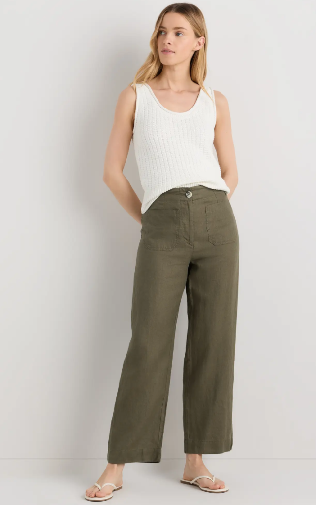 100% European Linen Patch Pocket Wide Leg Pants