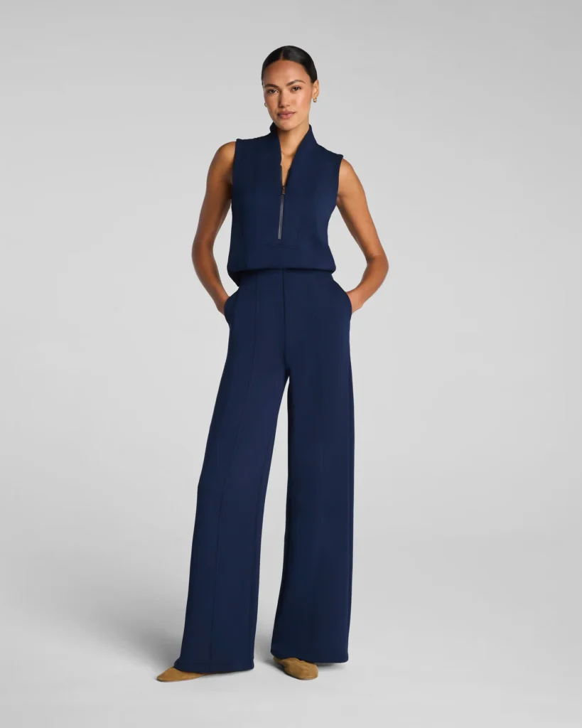 Shawl Collar Half Zip Jumpsuit fall outfits for moms