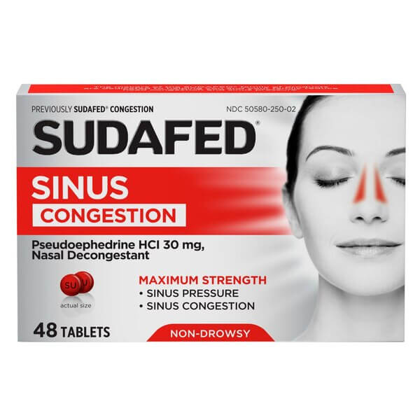 Sudafed Sinus Congestion Maximum best cold and flu medicine Strength Decongestant Tablets best cold and flu remedies