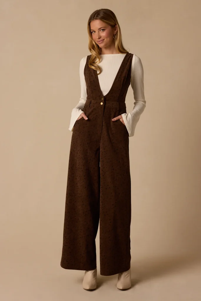 West Village Brown Floral Pinafore Jumpsuit