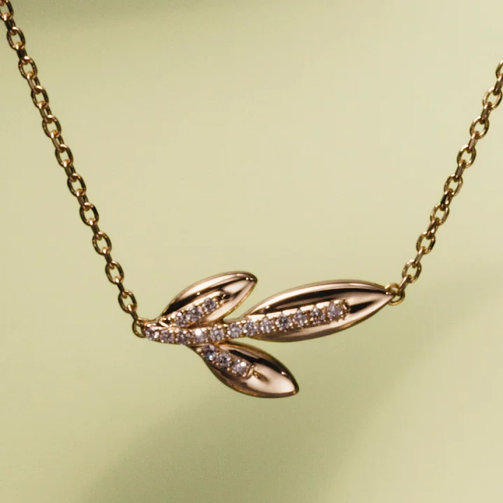 Jane Goodall Olive Branch Lab Diamond Pendant in 14K Yellow Gold mother's day jewelry gifts