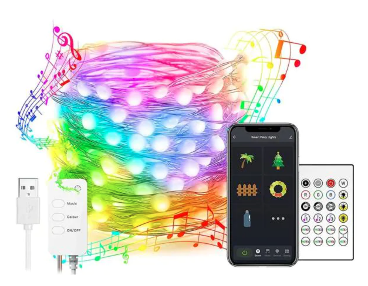 Fairy 65.6 ft. 132 LED Dreamcolor Smart String Multi-Color Lights Christmas Lights with IR Remote