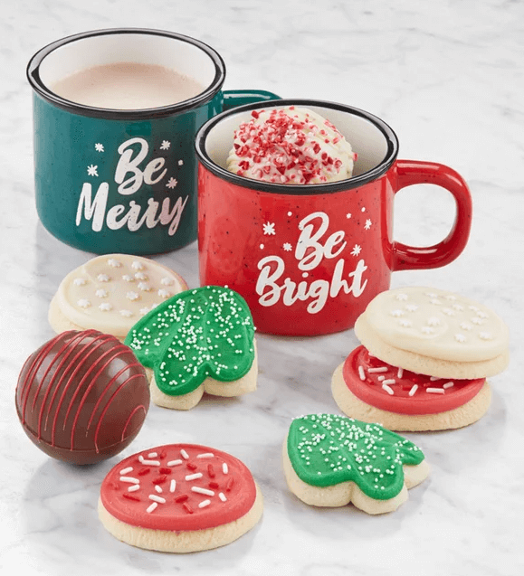 holiday mugs and cookies