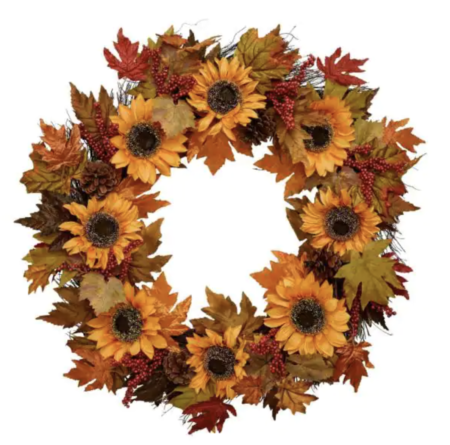 Sunflower and Berry Fall Harvest Wreath - fall door decorations