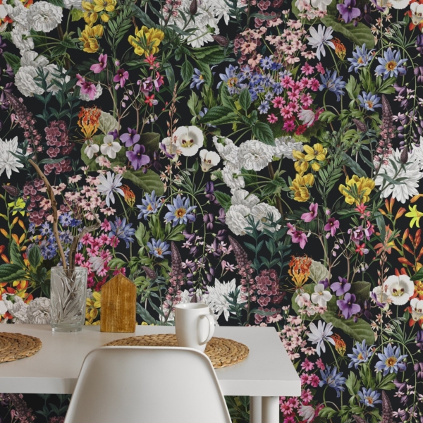 Cottagecore Wallpaper - Summerfield Flower Dark Art Wallpaper for Cottagecore Decor