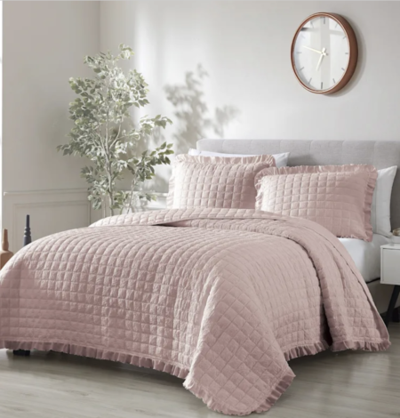 3-Piece Pink Crush Stitch Quilt Set - winter bedding